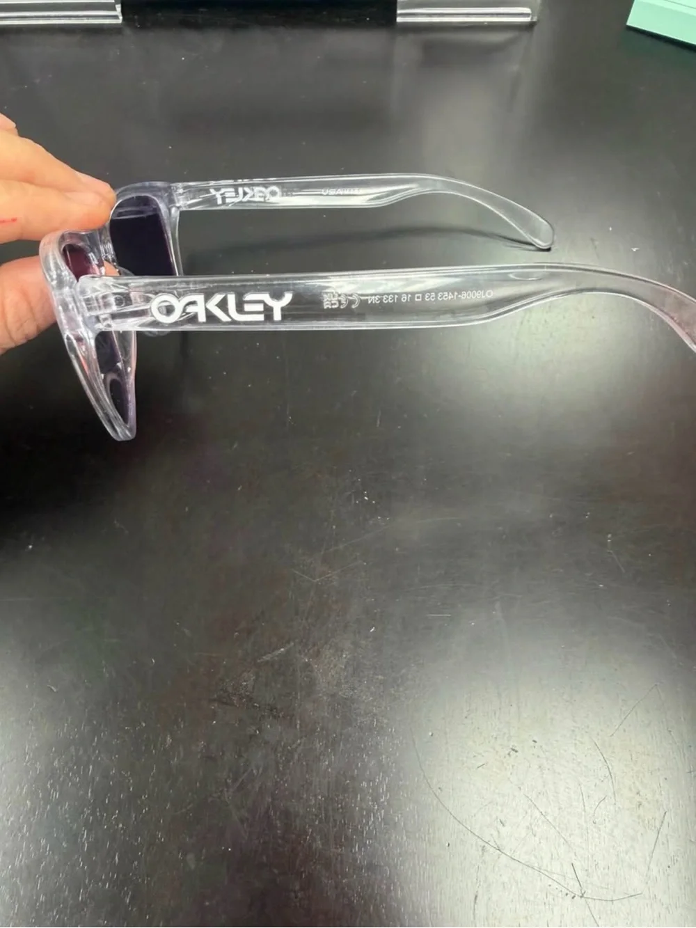 Oakley Kids Clear Frame Sunglasses with Purple Mirrored Lenses